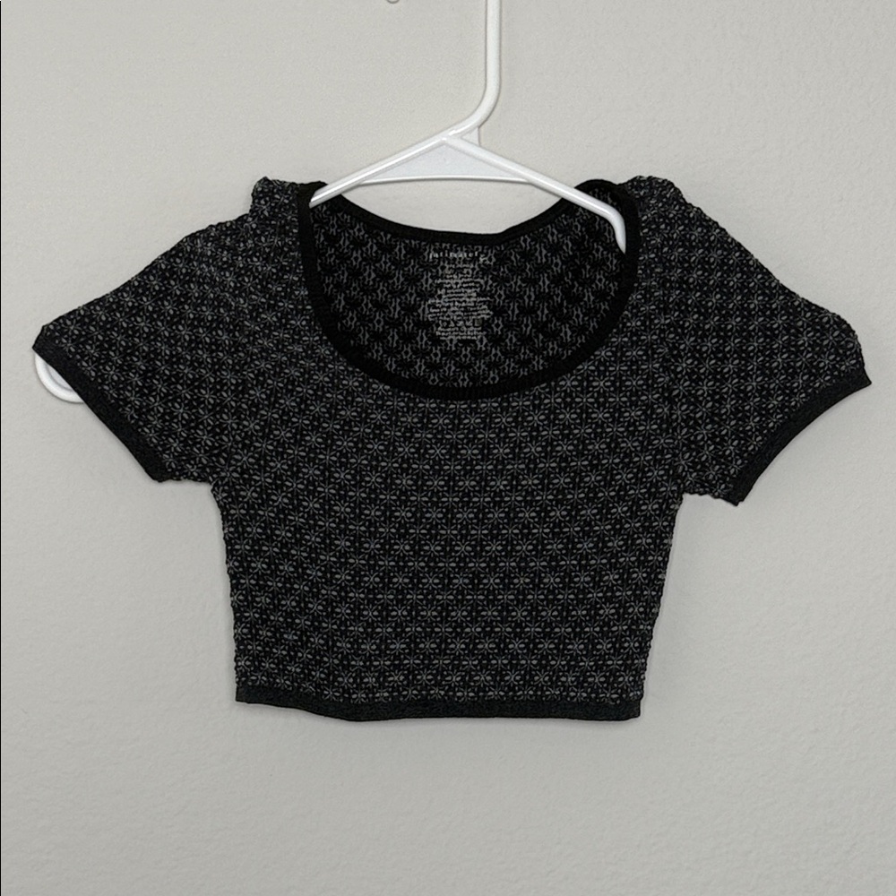 Free People Black Textured Knit Crop Tee